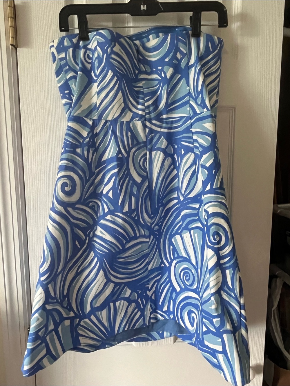 NWT Vineyard Vines Nautilus Shell Print Strapless Scallop Dress Cornflower 12